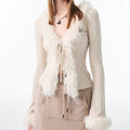 Woolen Sweater V-neck Lace Up Cardigan Long-sleeved Top