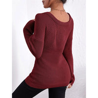 Crew-neck Off-shoulder Casual Cross-over Fitted Knit Sweater