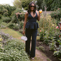 Polka-dot Print Elegant Halterneck Jumpsuit With Wide-leg Pants Set
