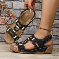 Fish-mouth Chunky-soled Fashionable Metal-buckle Velcro Sandals