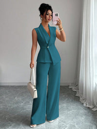Sleeveless Blazer And Straight-leg Pants Two-piece Set