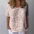 Retro Digital Floral V-neck Short-sleeved T-shirt