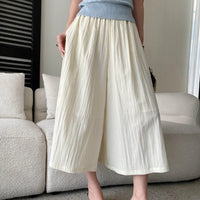 Elastic High-Waist Casual Cropped Wide-Leg Pants For Women