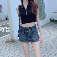 Women's Short Skirt Thin High Waist Slim Denim Culottes