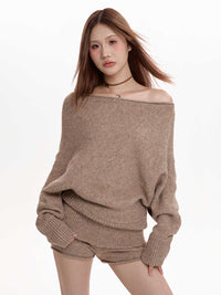 New Loose And Lazy Style Batwing Sleeve Top Off-neck Inner Sweater