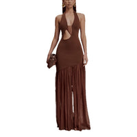 Body-hugging Backless Mesh-embellished Pleated Sexy Dress