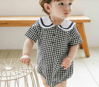 Preppy Classic Plaid Short Sleeves Trendy Navy