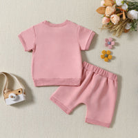 Printed Short-sleeved Top Solid Color Shorts Summer Two-piece Set