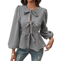 Elegant Design Contrast Color Tied Long Sleeves Shirt