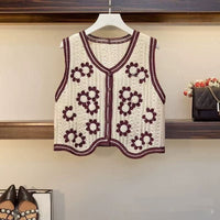 Women's Knitted Embroidered Sleeveless Hollow-Out Top Vest