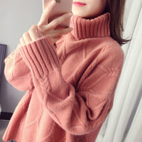 Cable-knit Sweater Women's Lapel Long Sleeve Diamond Lattice