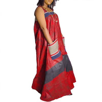 Printed Contrast Color Oversized Wide Leg Suspender Jumpsuit