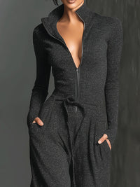 Womens Fashionable And Sexy Zippered Sports Jumpsuit