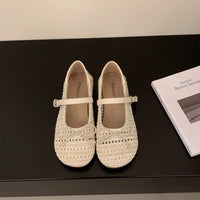 Retro Hollow Breathable Woven Mary Jane Shoes Women