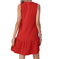V-neck Solid Color Loose Slimming Sleeveless Dress For Women