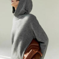 Women's Retro Gray Hooded Sweater Pullover Sweater