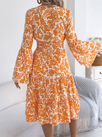 Women's Vintage Bell Sleeve Ruffle Trim Tie Waist A-Line Dress