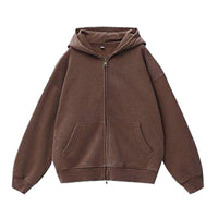 Fleece-lined Distressed Hooded Cardigan Sweater Women's Top