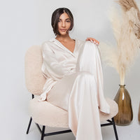 Solid Color Ladies Loungewear Satin Satin Top Trousers