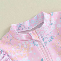 Baby 9M-5Y Toddler Infant Kid Girl Swimsuit Ruffle Floral Print Long Sleeves Zipper Swimwear Beachwear Bathing Suit