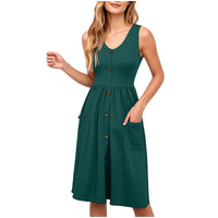Slim-fit Casual Mid-length Button-down Dress With Pockets