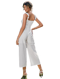 Solid Color Ruffled Shoulder Strap Jumpsuit
