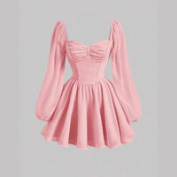 Figure-flattering A-line Mini Dress With Puffed Sleeves