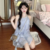 French-style Satin Slip Dress With An Asymmetrical Sweet Ruffled Hem