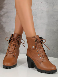 Female Plus Size Female High Heel Lace-up Round Head Ankle Boots
