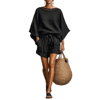 Loose-fitting Solid-color Casual T-shirt And Shorts Set
