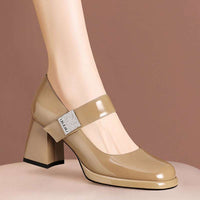 French-style Round-toe Low-cut Burgundy Mary Jane High Heels