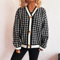 Stitching Plaid Knitted Women's Sweater