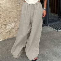 Stylish Wide-leg Cotton And Linen Pants For Women