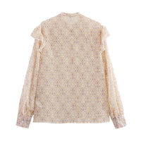 European And American Style Fashionable Simple Tulle Printed Long Sleeve Shirt