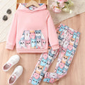 Children Girl Cartoon Cat Long Sleeve Trousers Suit