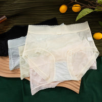 Women's Ultra-thin Ice Silk Lace Underwear Mid Waist Sexy Seamless