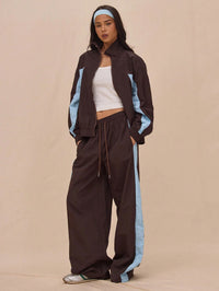 Stylish Womens Striped Zip-Up Jacket And Lace-Up Pants Set