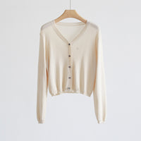 Spring And Summer V-neck Short Tencel Knitted Cardigan Pure Color All-matching
