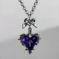 Goth Punk Red Heart Bowknot Cross Necklace