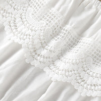 Pure color lace one-shoulder top + cute lace denim skirt pants
