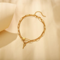 Stainless Steel Gold Double Key Pin Lock Anklet