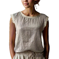Sleeveless Lace-panelled Crew-neck Top Loose-fitting And Figure-flattering