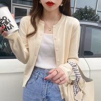 Women's Slimming Round-Neck Long-Sleeve Knitted Cardigan