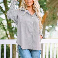 Striped Long Sleeve Loose Casual Blouse Beach Sun Protection Shirt