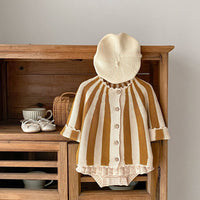 Striped Knitted Coat Culottes Two-piece Suit