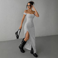 Off-Shoulder Striped Tube Dress Women