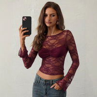 Women's Lace Sheer Long-Sleeve Top