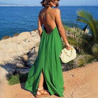 Solid Color Camisole Loose Mid Length Beach Vacation Dress