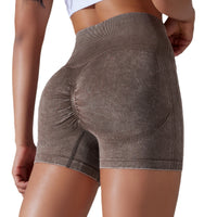 Women's Seamless Knitted Washed High Waist Yoga Shorts