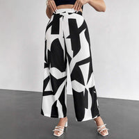 Womens High-Waisted Wide-Leg Pants With Geometric Print Straight-Leg Womens Trousers